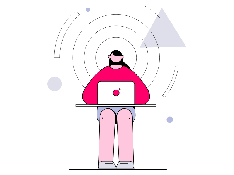 抱着电脑进行创作的人物插画